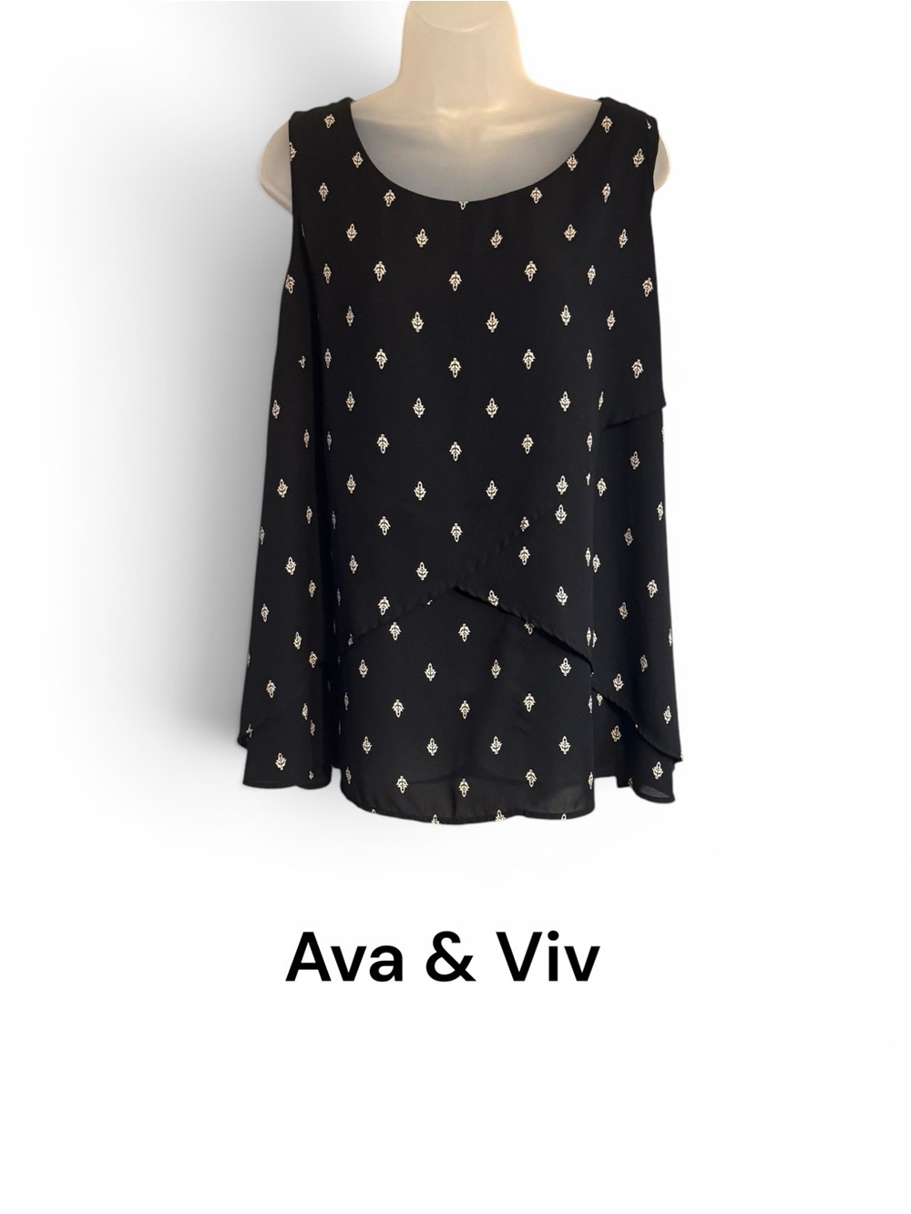 Ava & Viv Black Sleeveless Layered Top with Cream Print Plus: 2X #3 - Picture 1 of 8